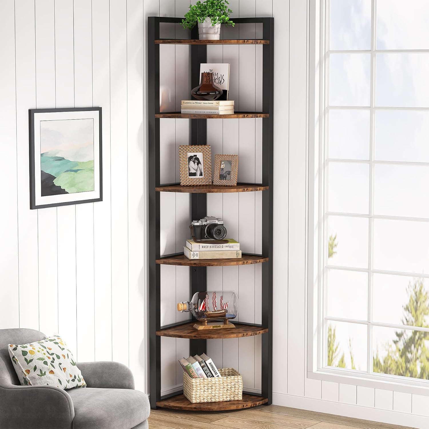 Home Office With Bookshelves - Tribesigns Scaffale Angolare a 6 Ripiani,