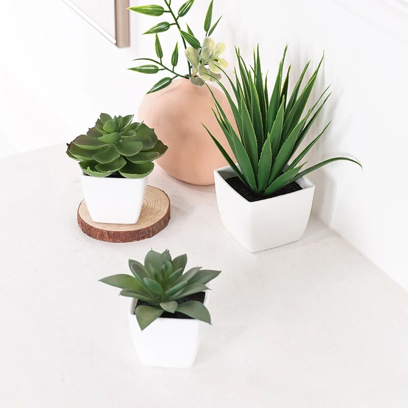 Home Office Layout - Bonsai di piante sempreverde artificiali da