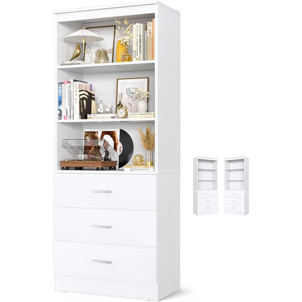 Home Office With Bookshelves - Libreria in Legno Bianco a 6